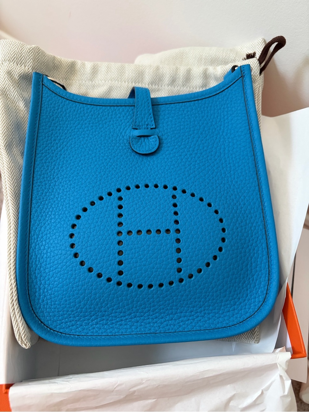 Hermes mini Evelyne tpm Blue Zanzibar Clemence Crossbody Bag - Picture 4 of 5